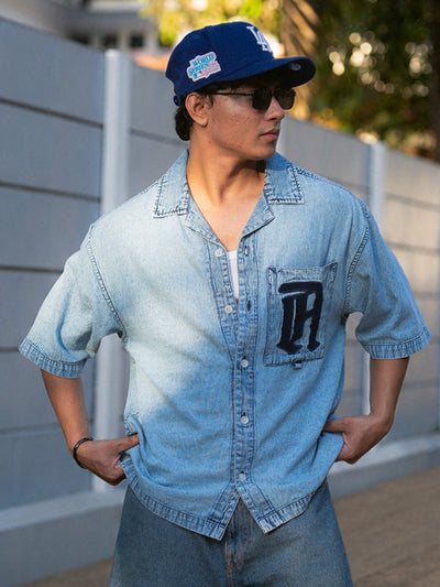 Blue Embroidered Denim Shirt 100% Cotton