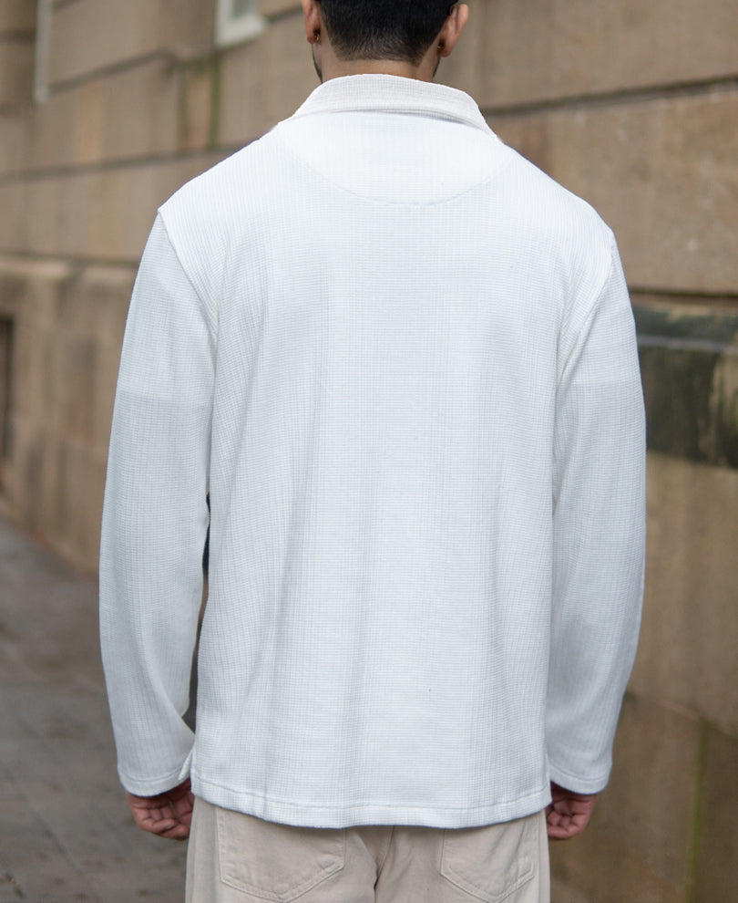 White Structure Zipper T-Shirt.