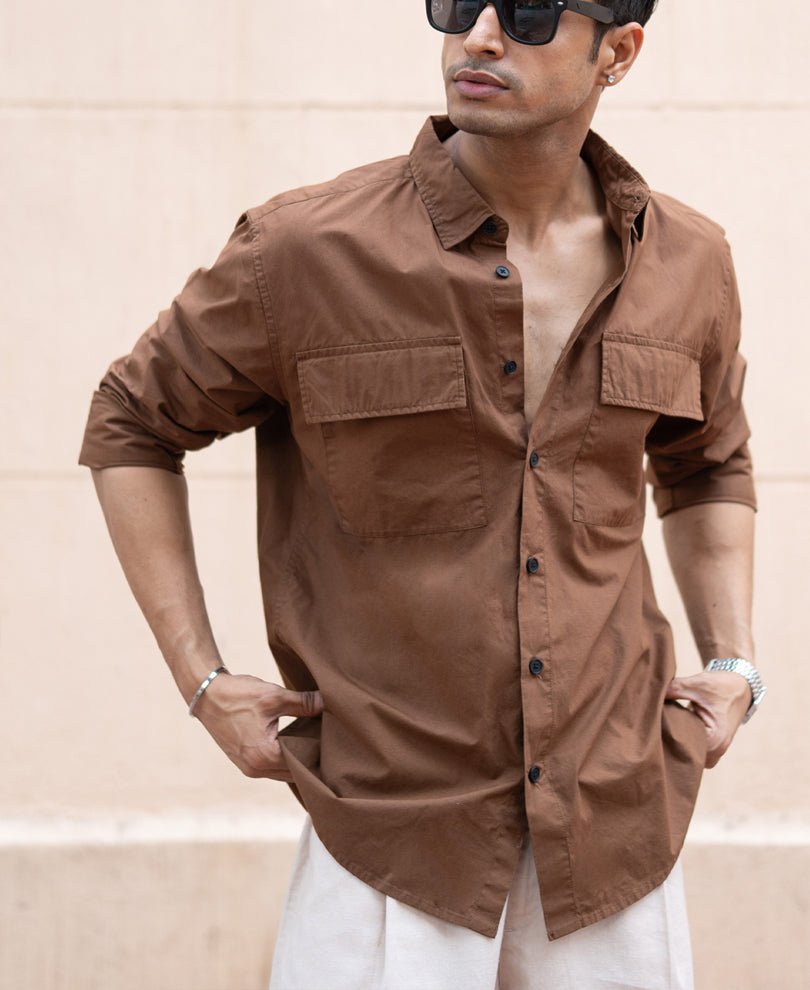 Brown Double Pocket Lightweight Shirt.