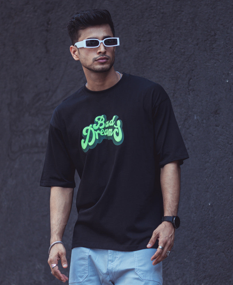 Black Bad Dream Back Print Oversize Drop Shoulder T Shirt