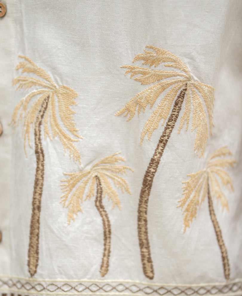 Light Beige Palm Embroidery Shirt.