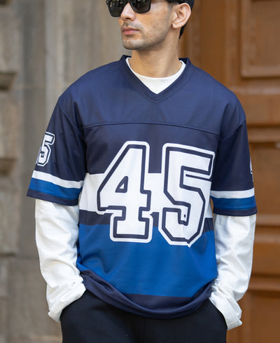 Navy Printed Oversized Jersey T-Shirt