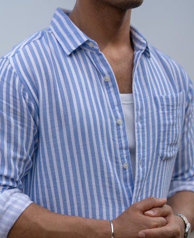 Blue Double Cloth Stripe Shirt