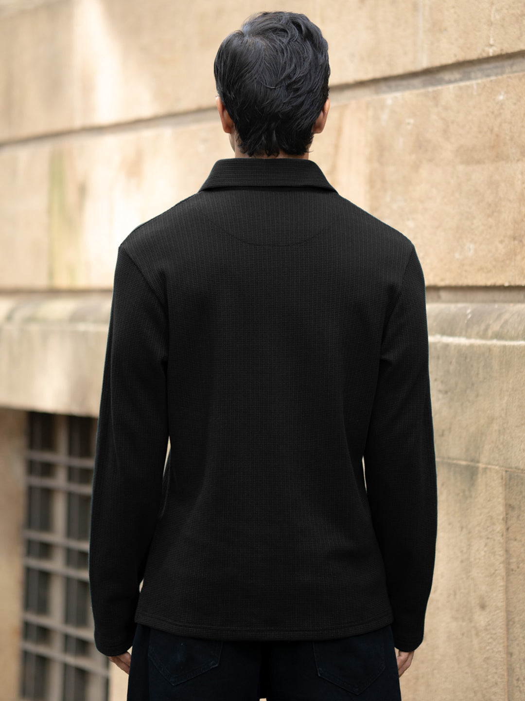 Black Knit Polo Zipper T-Shirt