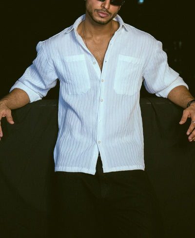 White Double Pocket Oversize Drop Shoulder Shirt