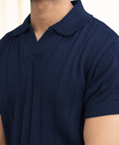 Navy Blue Knitted Polo T-Shirt