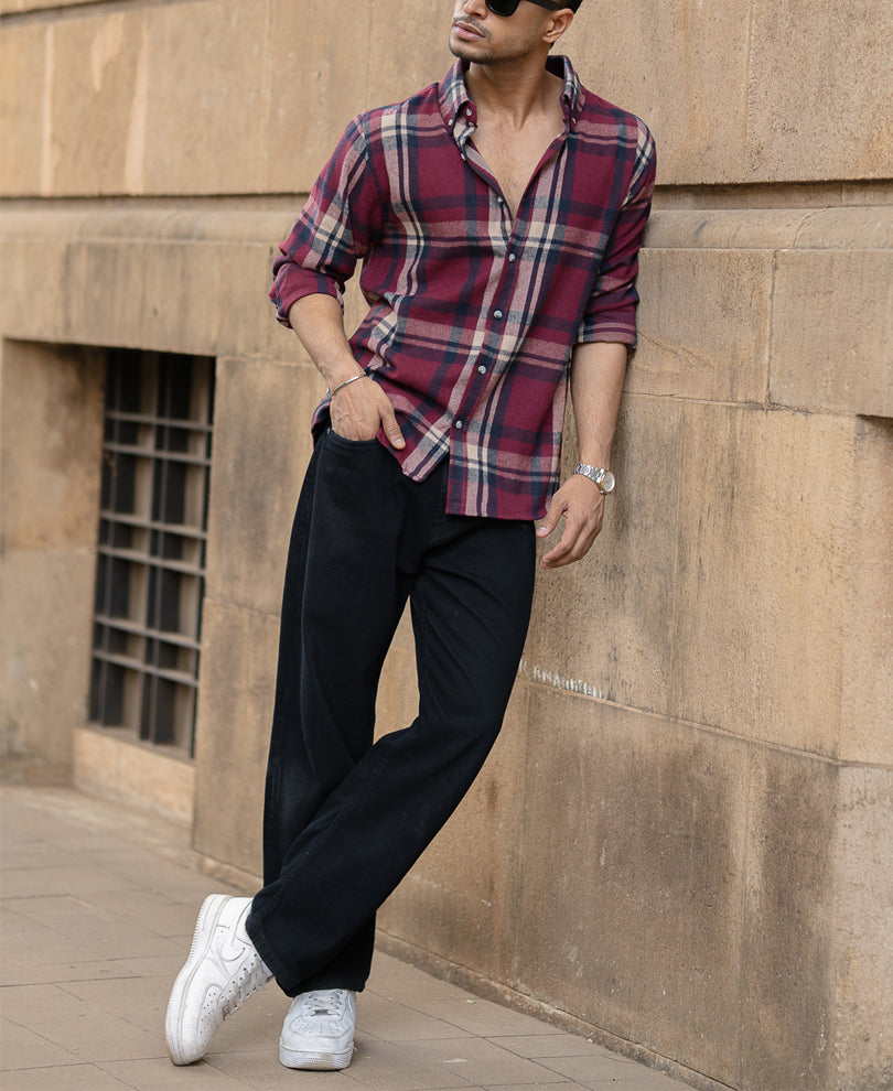 Maroon Flannel Checks Shirt