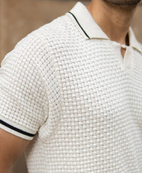 White Structured Knit T-Shirt