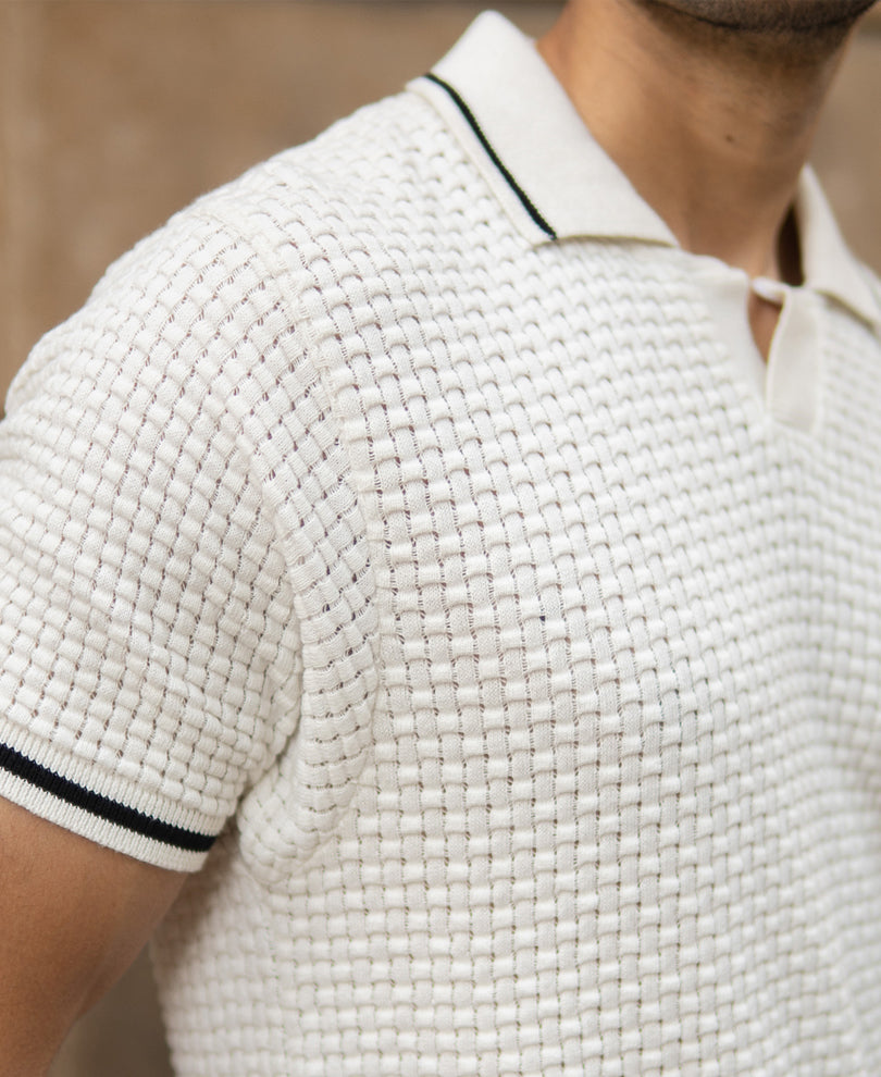 White Structured Knit T-Shirt