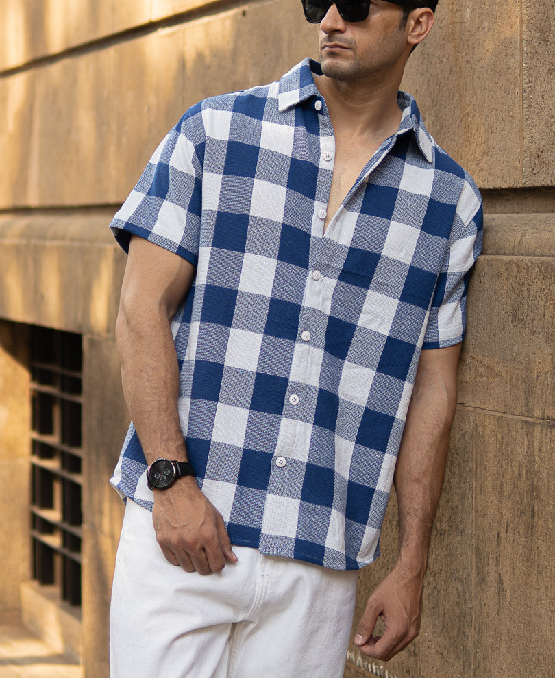 Blue Structured Checks Shirt