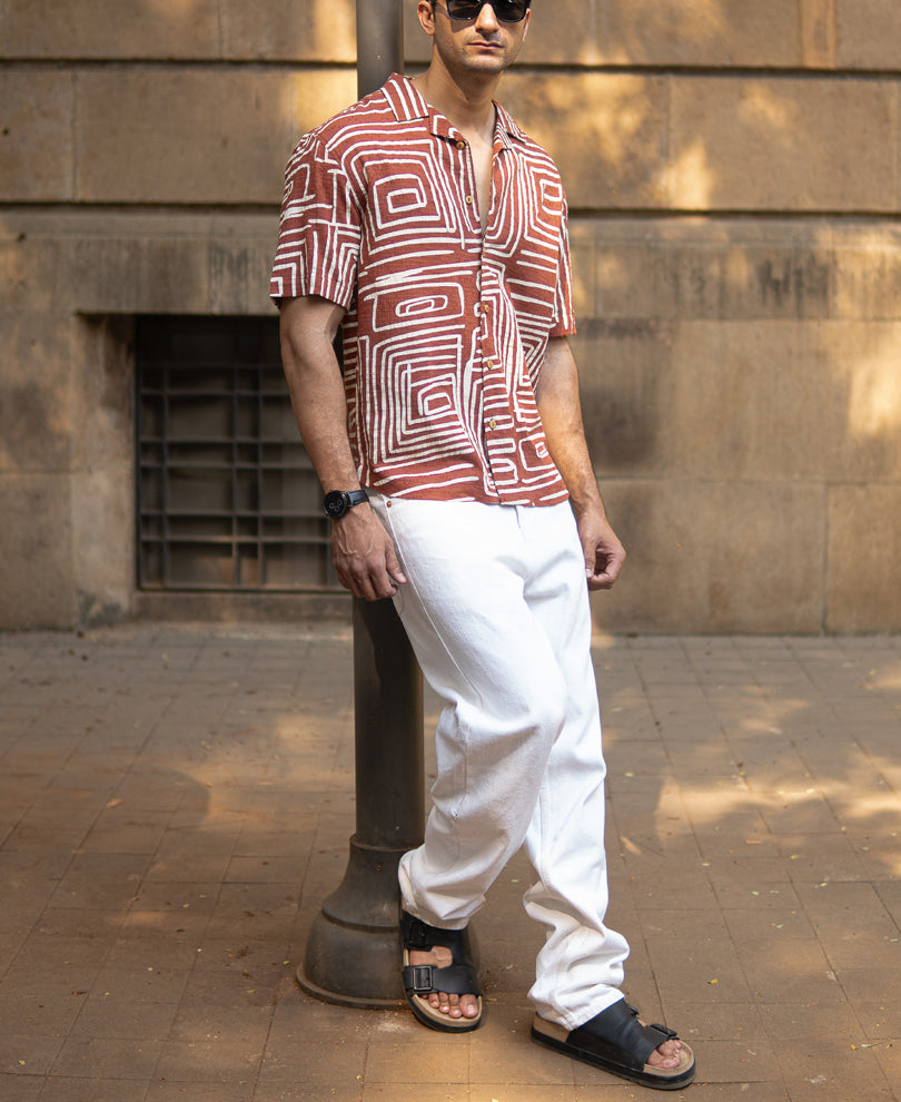 Rust Abstract Print Structure Shirt