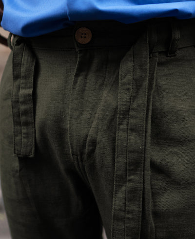 Olive Cotton Pant With Belt