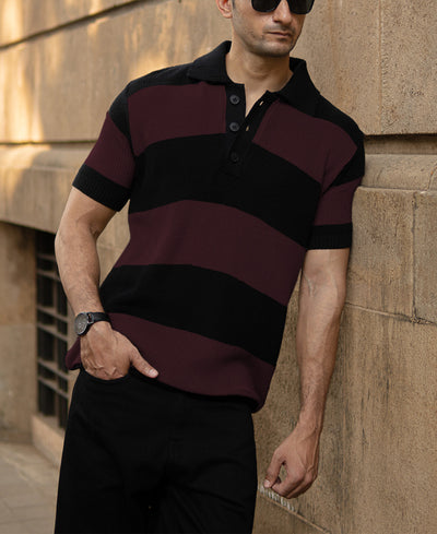 Wine And Black Stripe T-Shirt