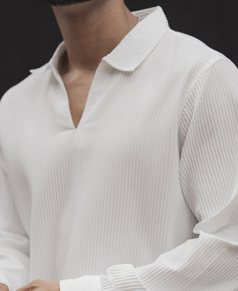 White Structured Regular Fit Full Sleeve Kurta Style Shirt