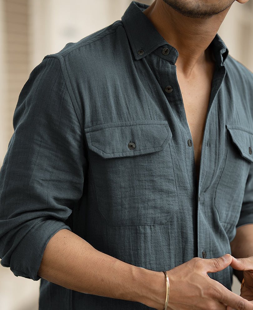 Dark Green Regular Fit Plain Full Sleeves Shirt