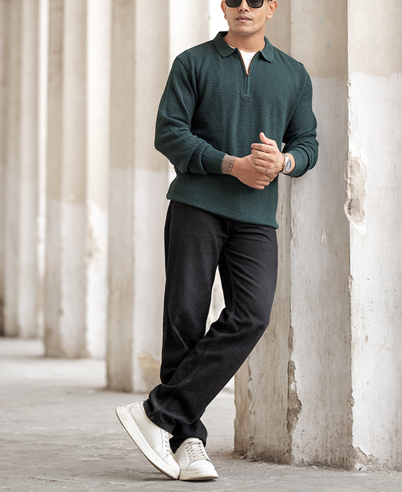 Pine Green Regular Fit Full Sleeves T-Shirt