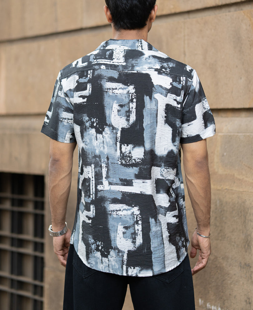 Grey Lightweight Printed Regular Fit Half Sleeves Shirt