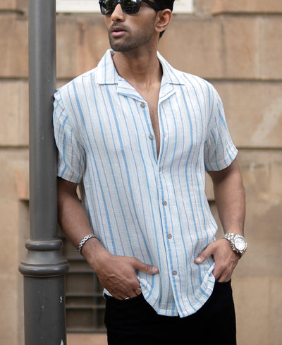 Blue Crinkled Stripe Shirt