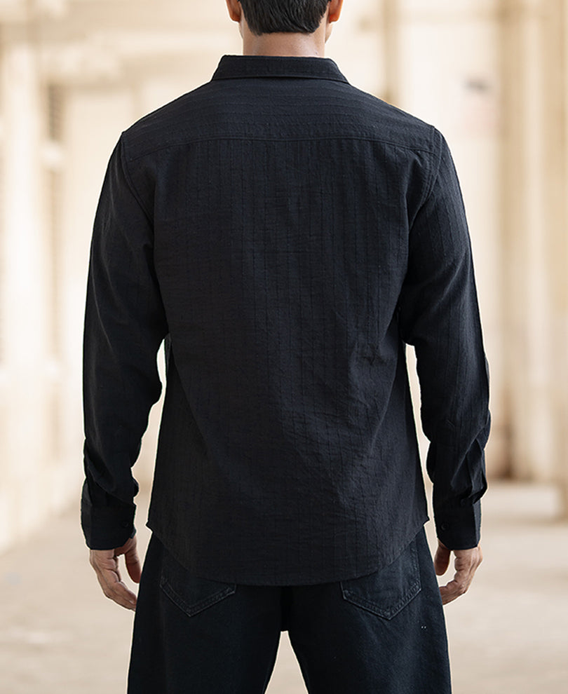 Black Striped Flowy Regular Fit Shirt