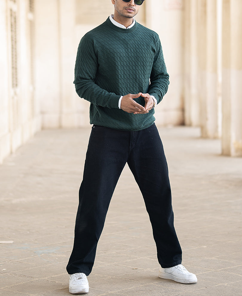Olive Green Structured Regular Fit Full Sleeves T-Shirt