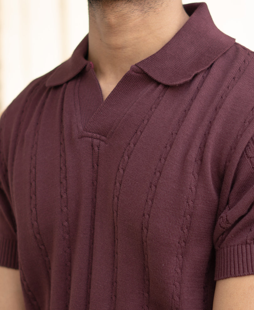 Wine Knitted Polo T-Shirt