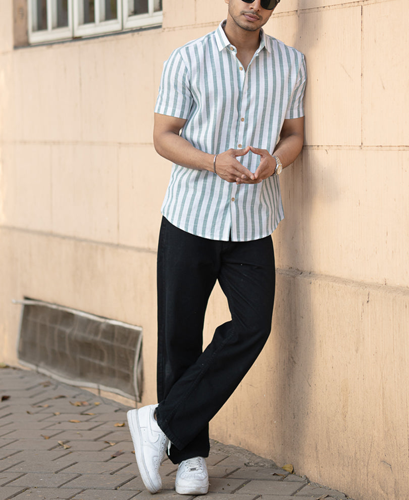 Sage Nautical Stripe Shirt.