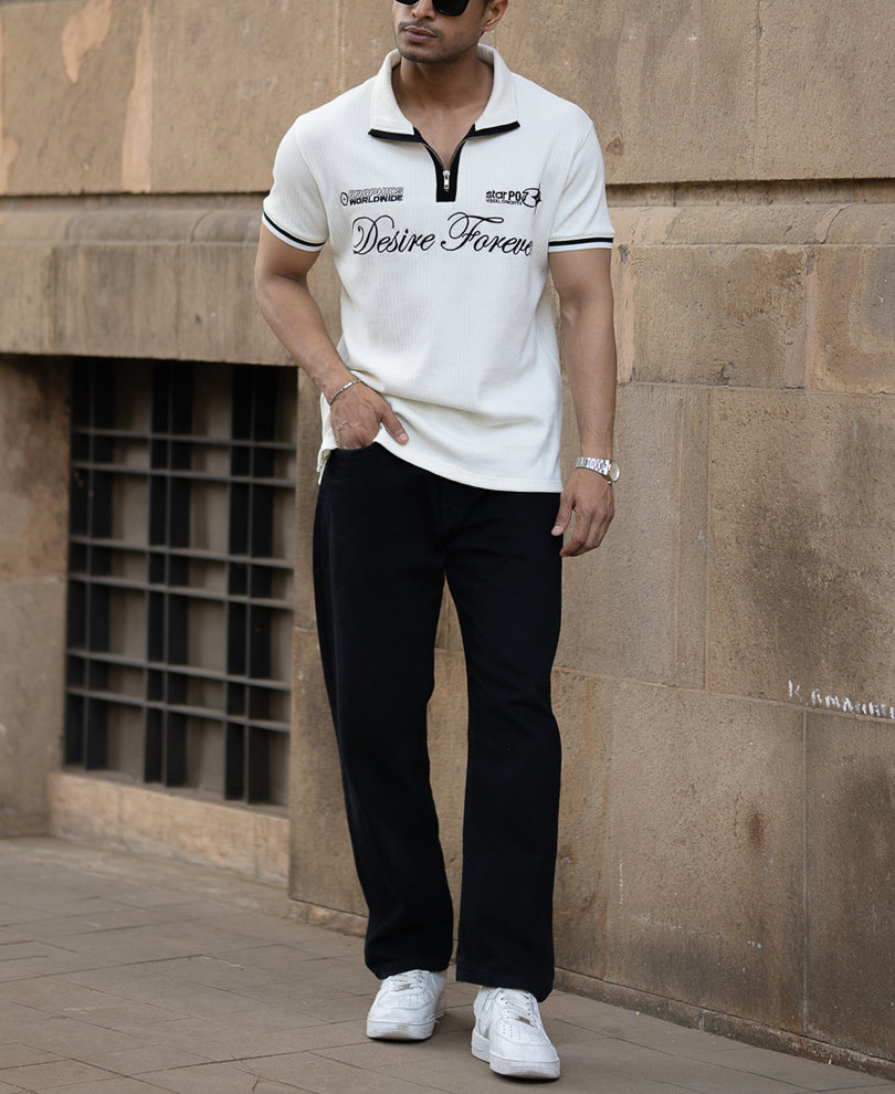 Off White Half Sleeves T-Shirt