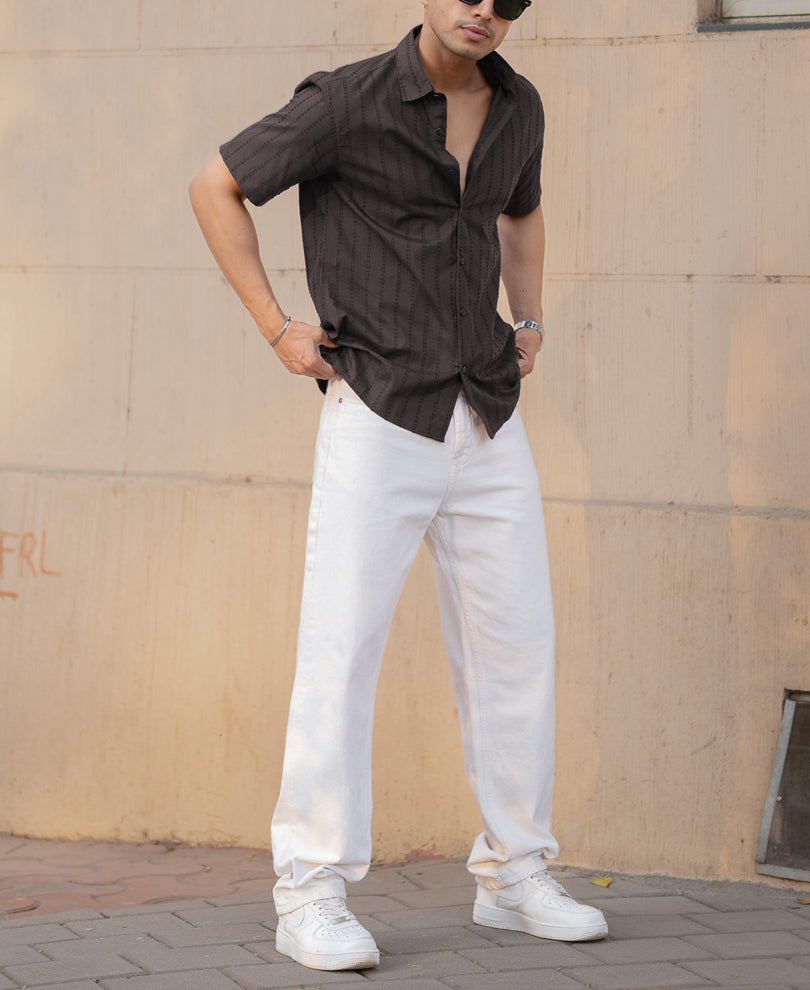Brown Regular Fit Half Sleeves Shirt
