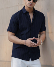 Navy Blue Regular Fit Half Sleeves Shirt