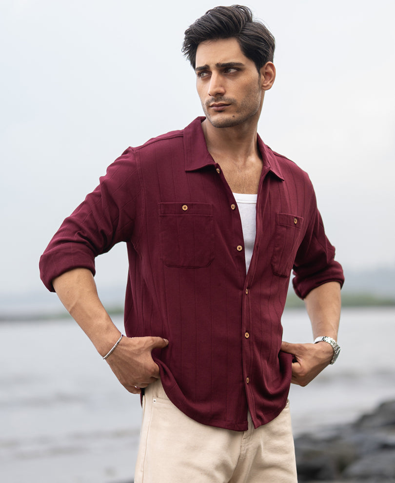 Wine Striped Knitted Shirt