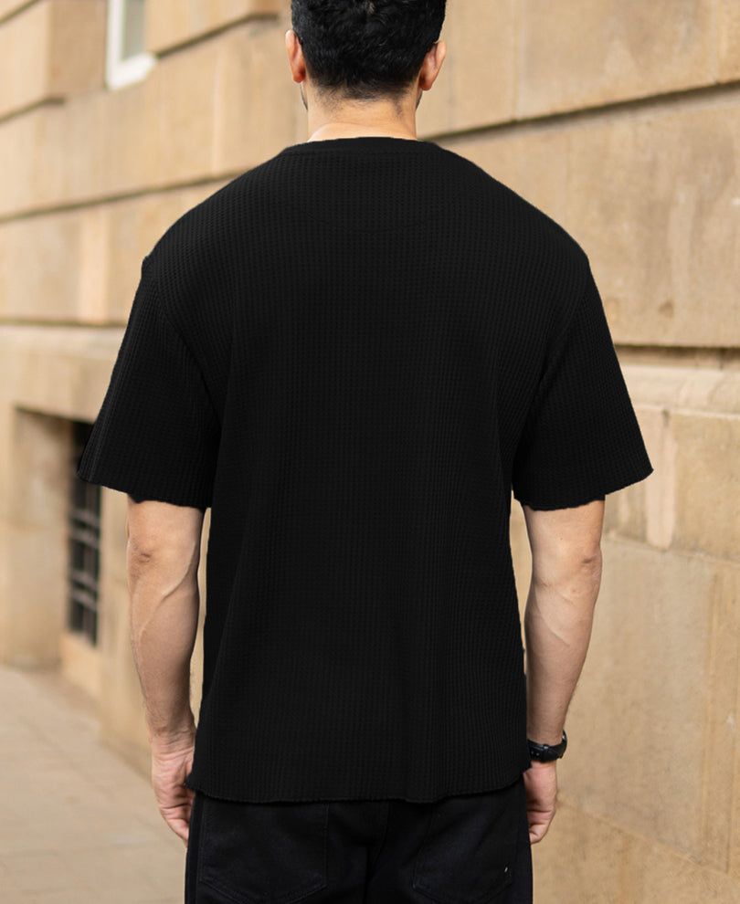 Black Structured Oversized Half Sleeves T Shirt