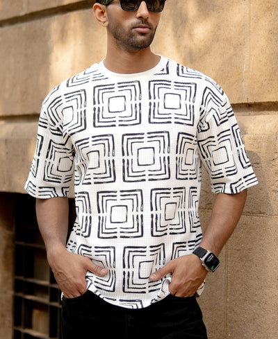 White Geometric Print T-Shirt