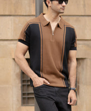 Brown And Black Panelled T-Shirt