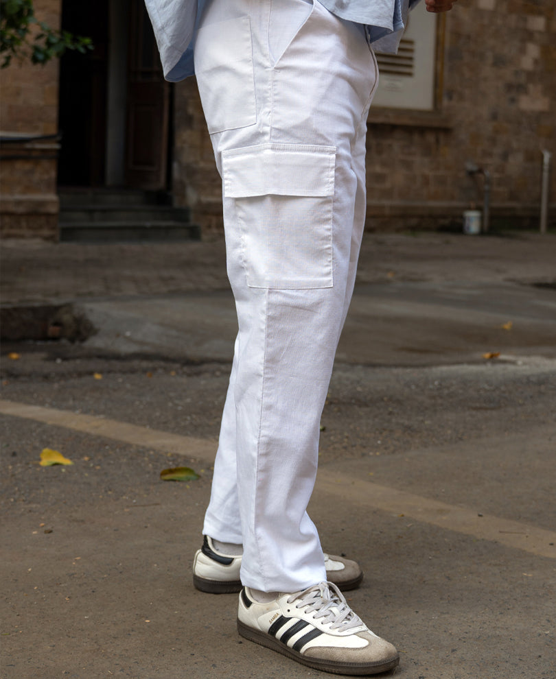White Cotton Cargo Regular Fit Pant