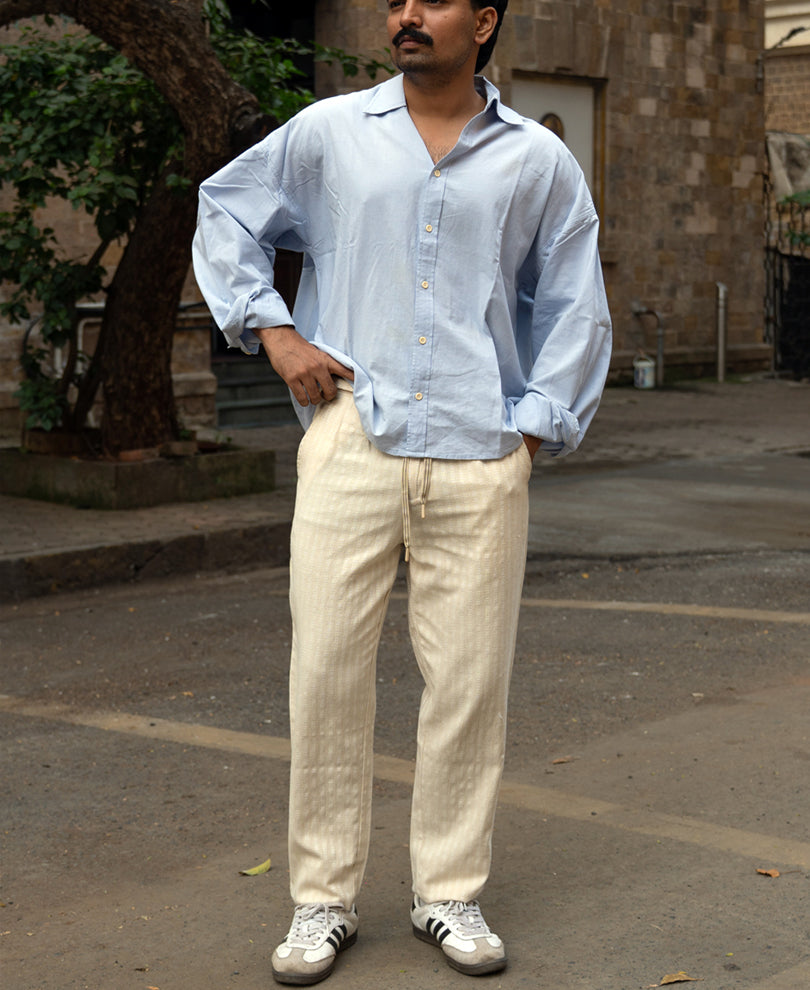 Natural Structured Stripe Linen Trouser