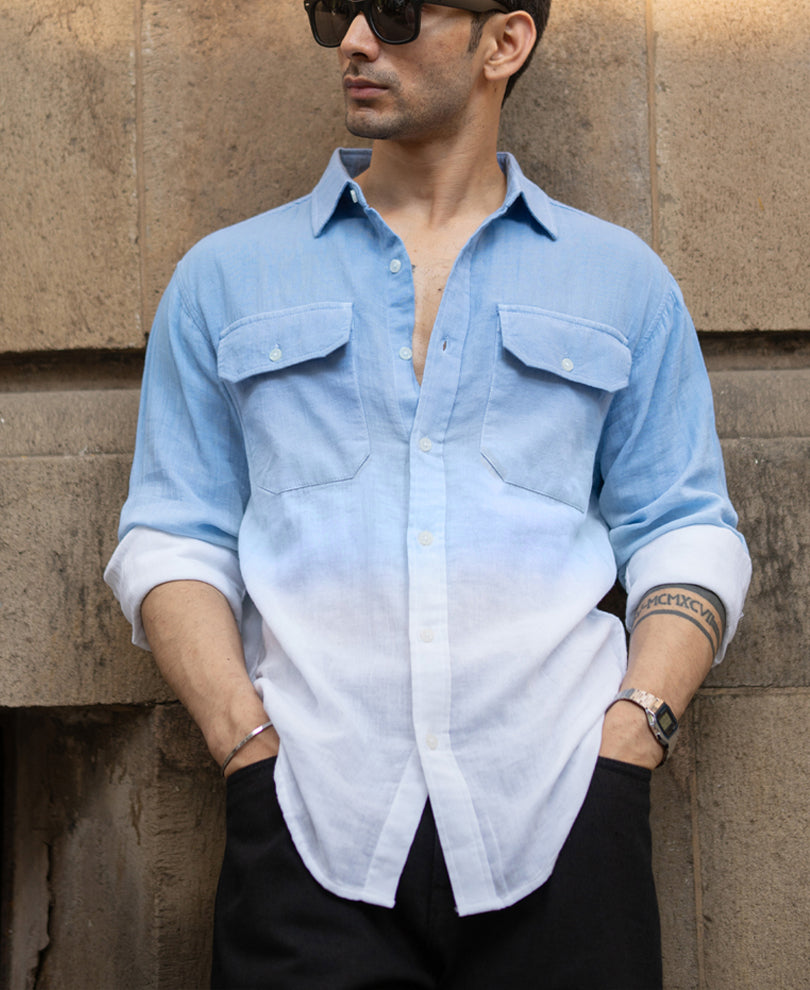Blue Double Pocket Ombre Shirt.