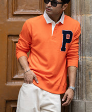 Orange Polo Collar Oversize Drop Shoulder Sweatshirt