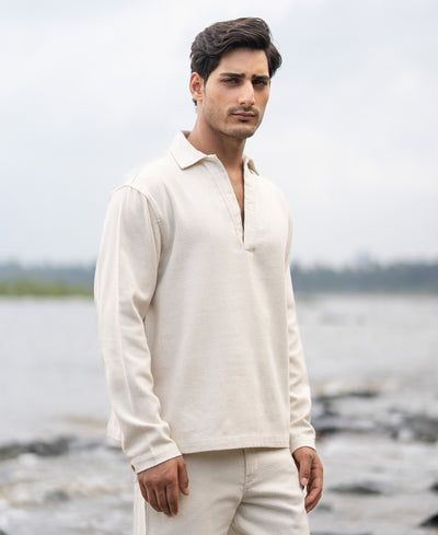 Cream Striuctured Cotton Kurta Shirt