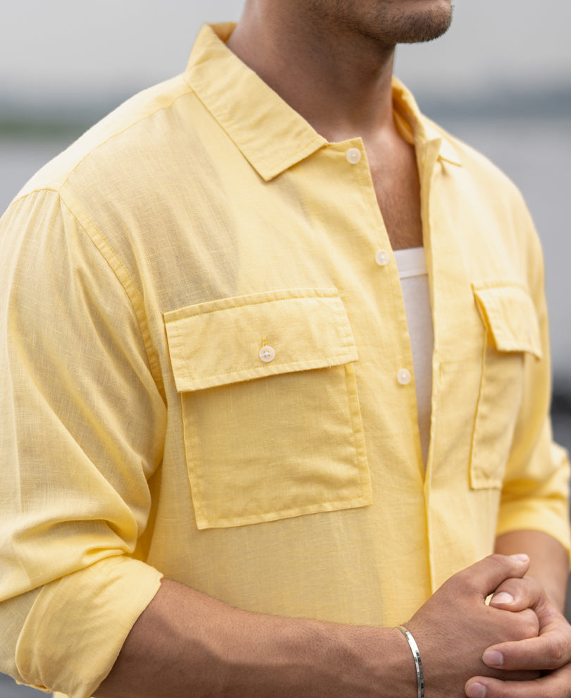 Yellow Linen Double Pocket Shirt