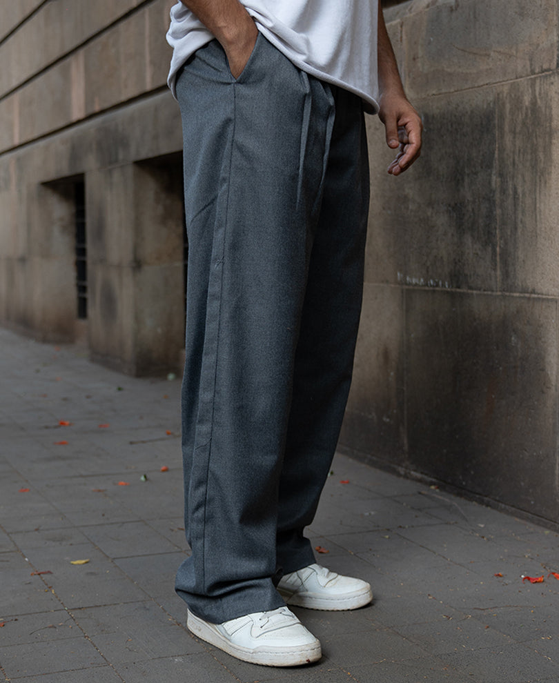 Grey Pleated Baggy Trousers