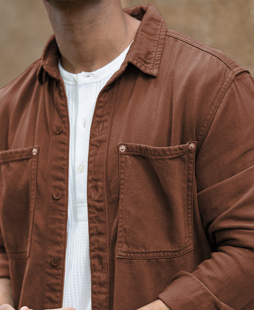 Brown Textured Cotton Overshirt