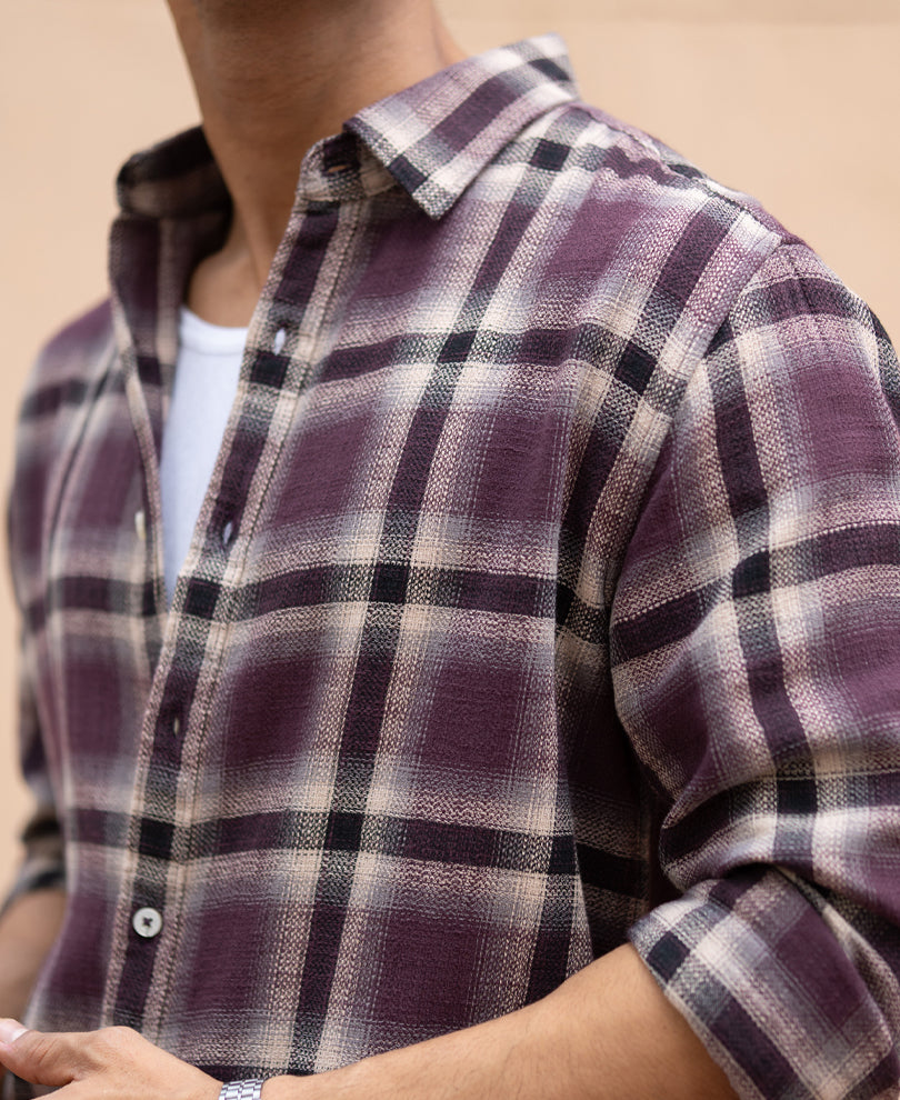 Wine Structured Checks Shirt.