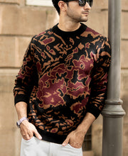 Black Abstract Jacquard Cotton Sweater