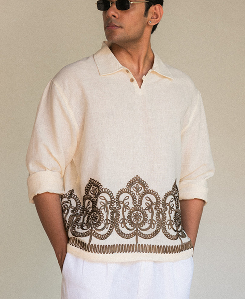 Cream Embroidered Kurta Shirt