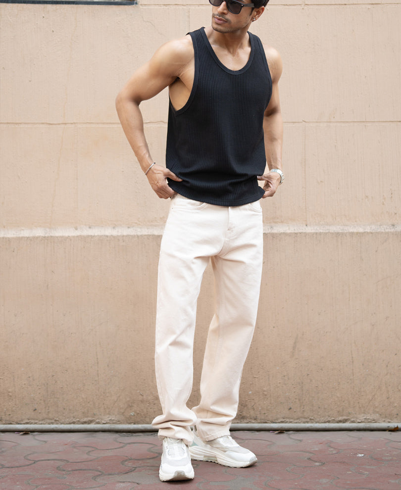 Black & Off-White Vest - Pack of 2