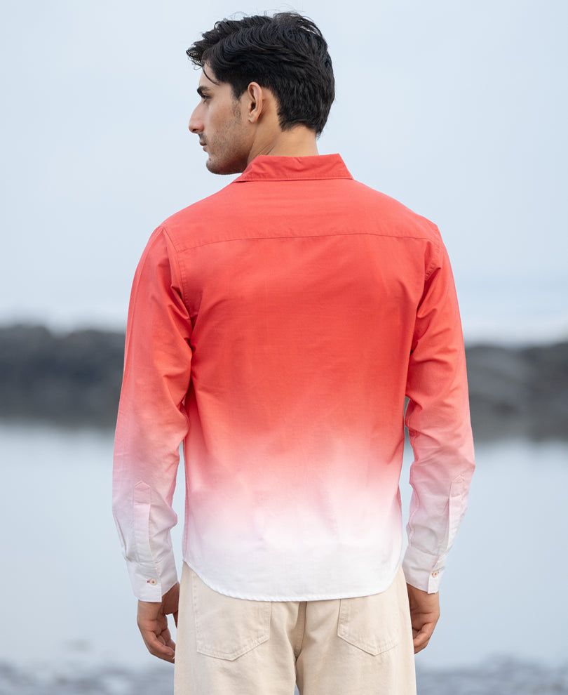 Coral Red Ombre Print Shirt