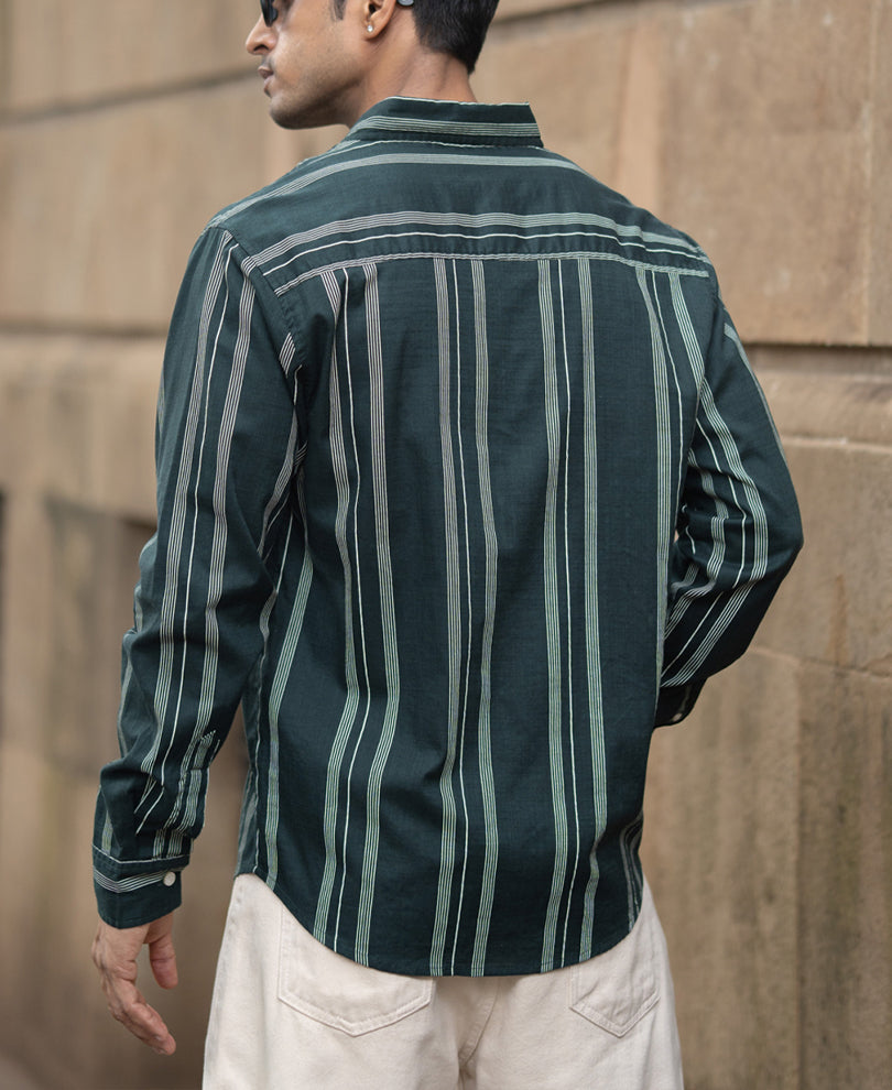 Dark Green Stripped Button Down Shirt