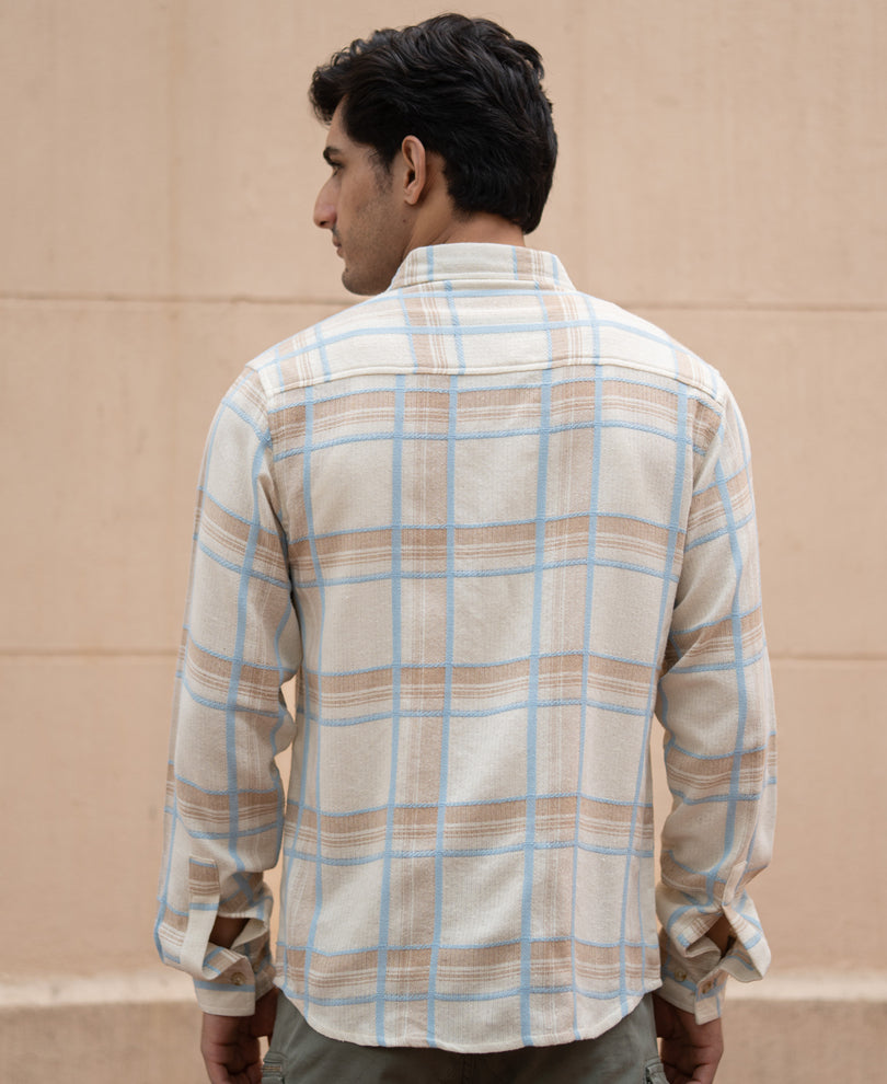Beige Double Pocket Checks Shirt.