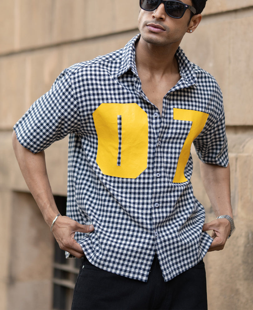 Navy Microchecks Print Shirt.