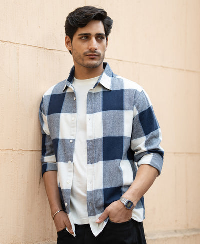 Navy Structured Regular Fit Checks Shirt